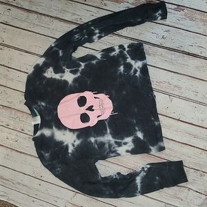 Girls TieDye Skull with Bottom Draw Cord Sweater